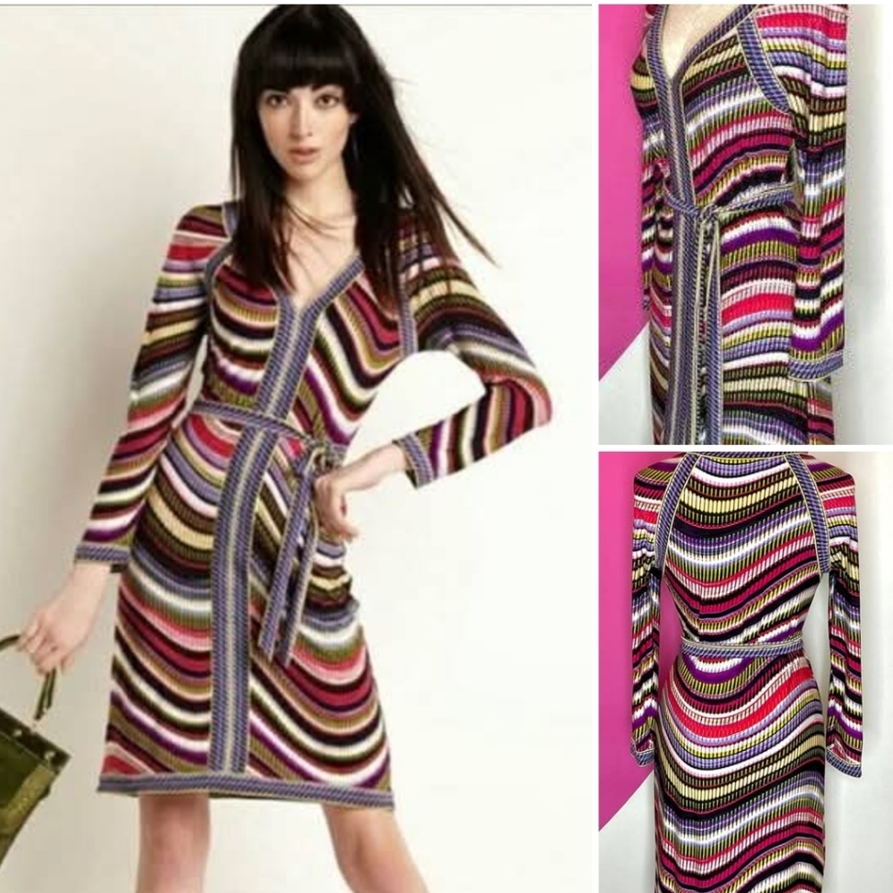BCBGMaxAzria Striped Long Sleeve Dress in Pink and Purple